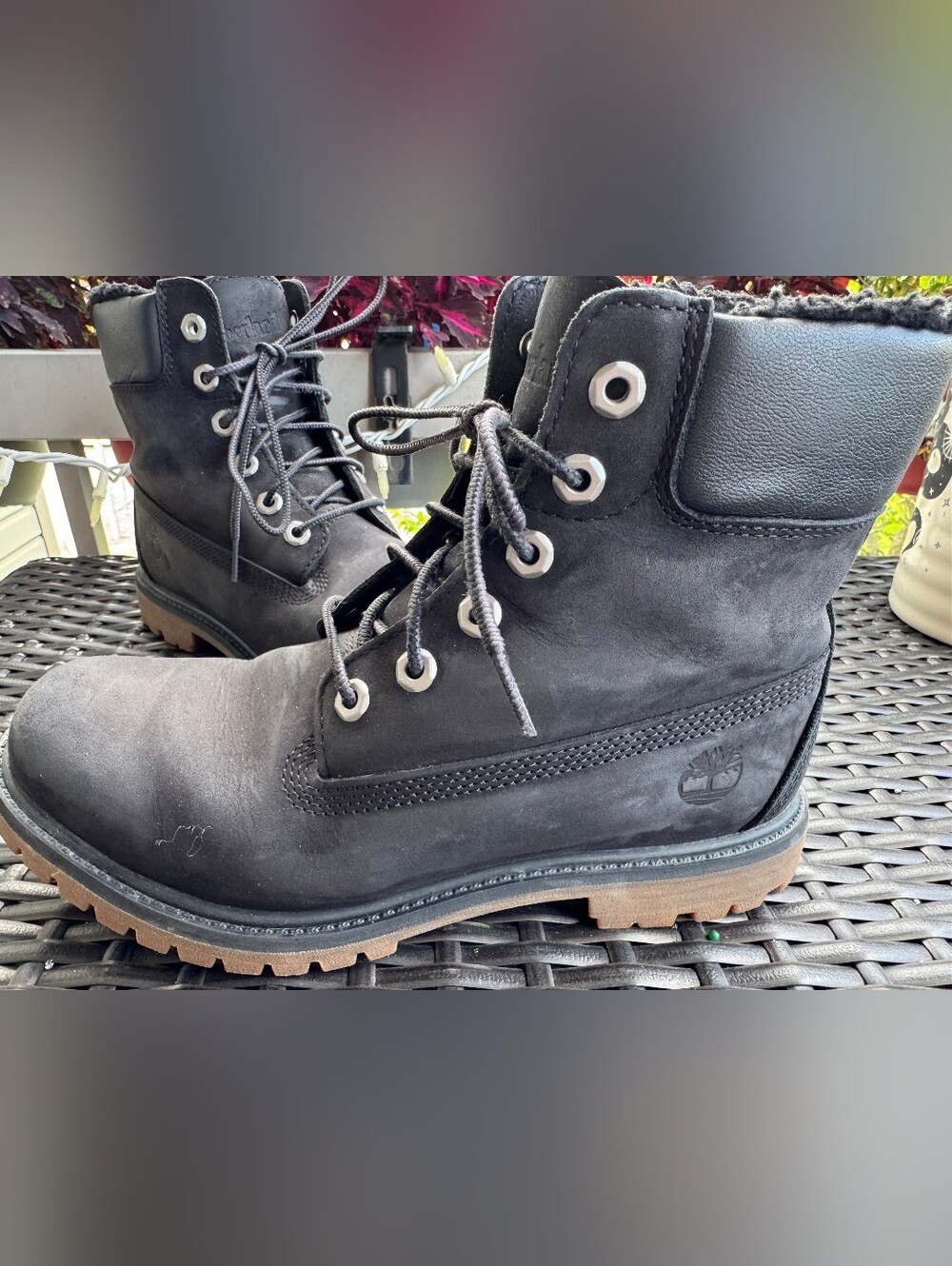 Timberland 6 Inch Waterproof Boots Black Nubuck Fleece Lined Womens 9 Insulated